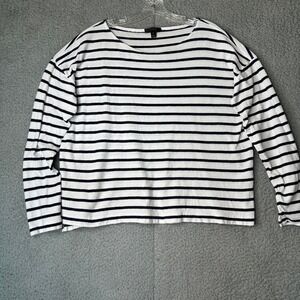 J.Crew Women's M Navy Blue White Striped Boat Neck Long Sleeve Cotton Shirt